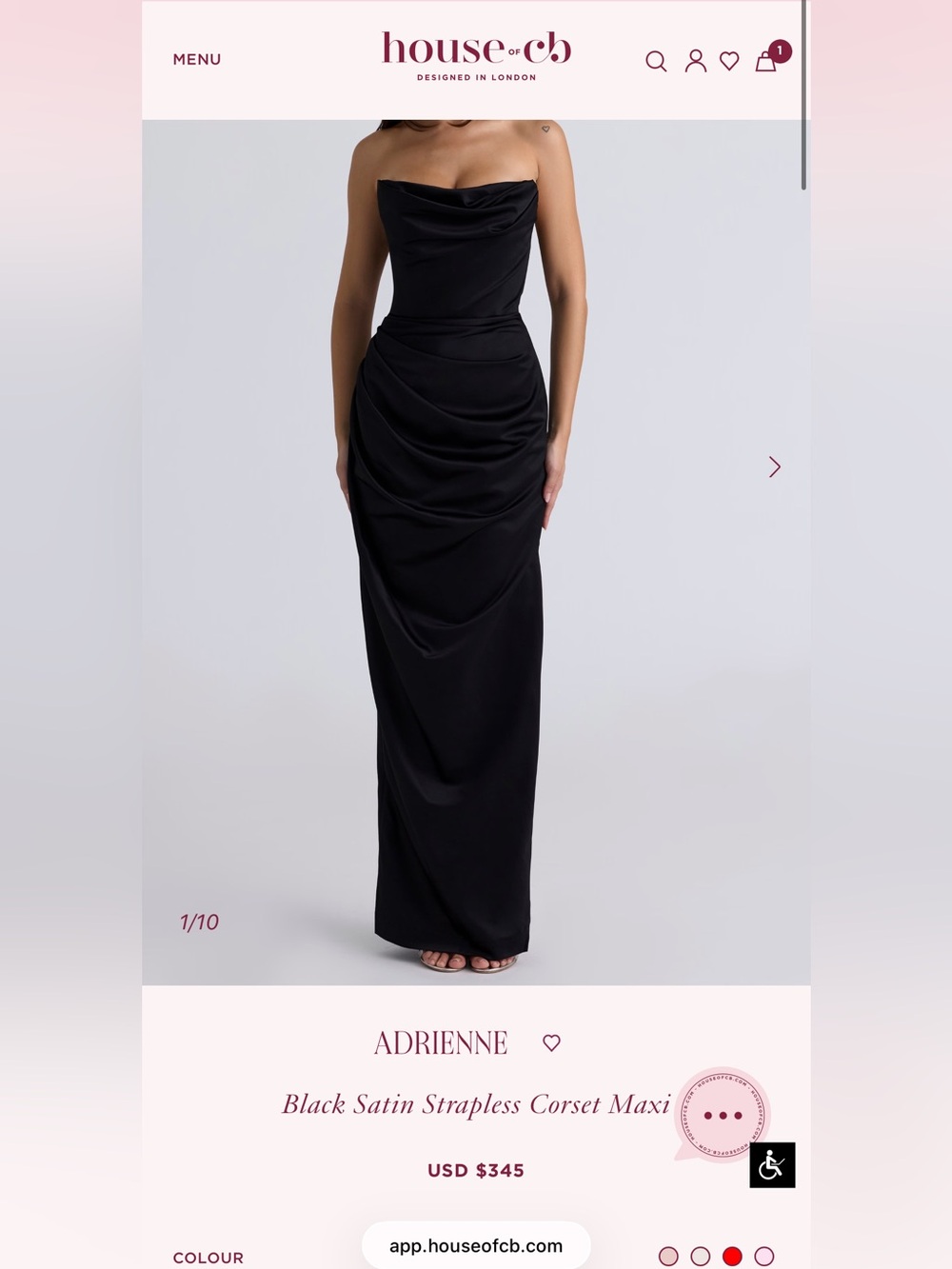 House of CB Black Satin Strapless Corset Maxi Dress